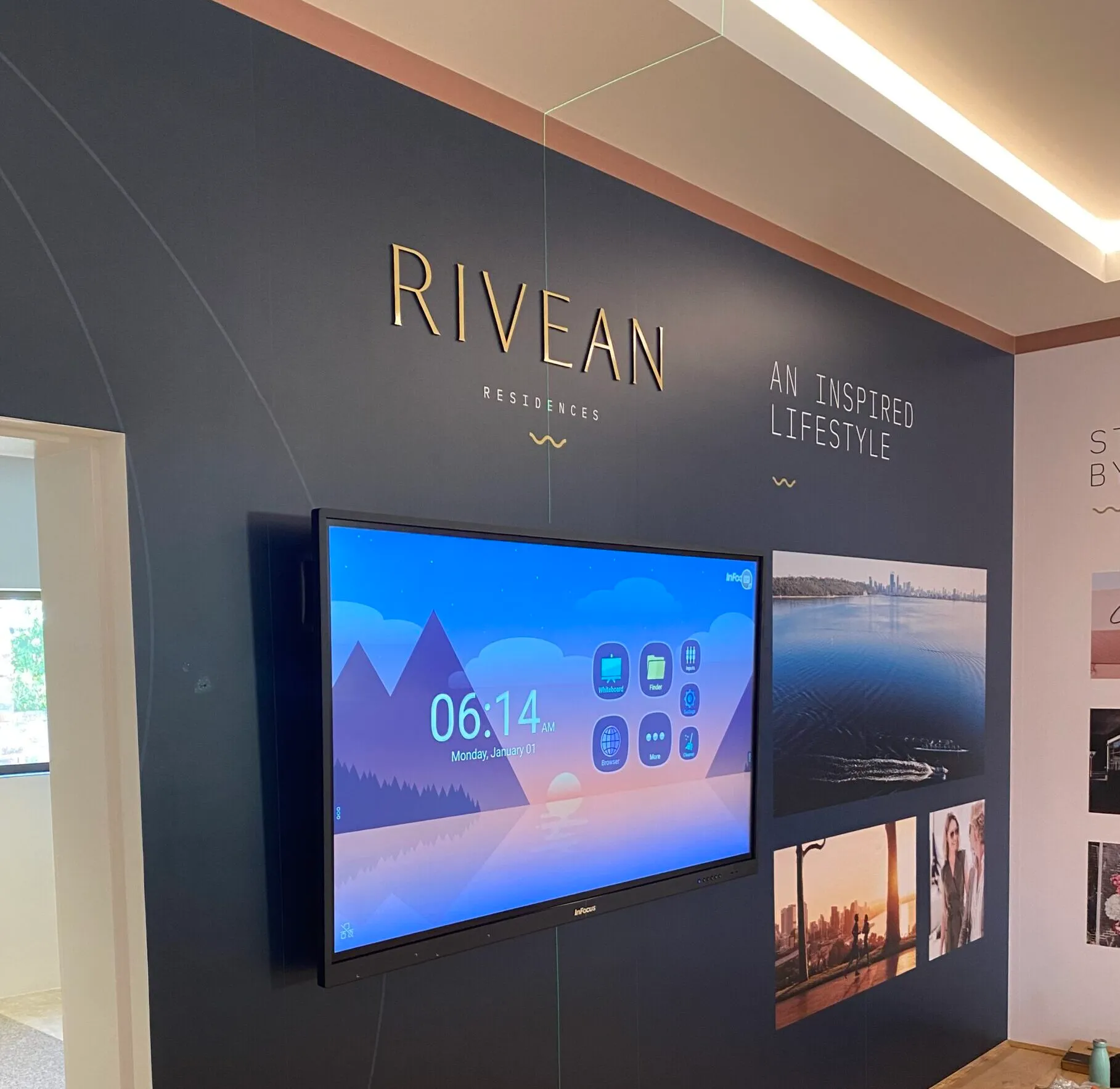 Wall-mounted display in a sales office